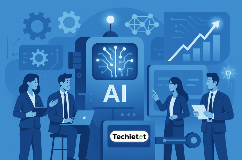 AI-driven business transformation in 2025 showing companies using automation, analytics, and machine-learning tools to improve operations.